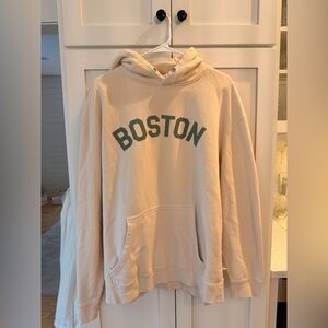 XL Cream Boston Hoodie with Green "BOSTON" Print